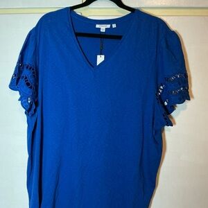 Chico's Royal Blue V-Neck Top with Cutout Sleeves